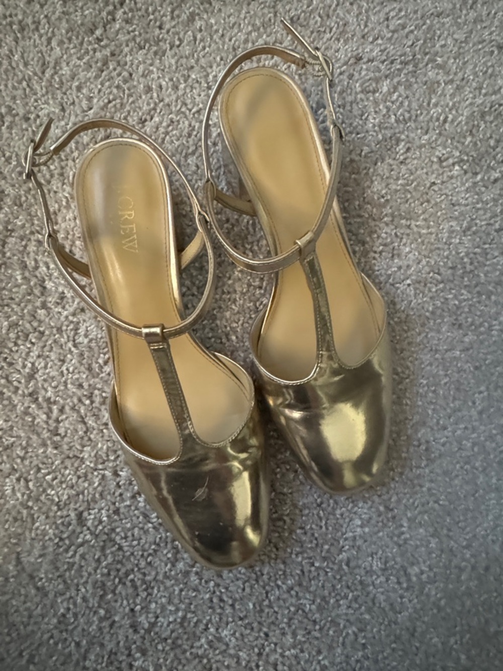 J. Crew Metallic Gold T-Strap Slingback Mules